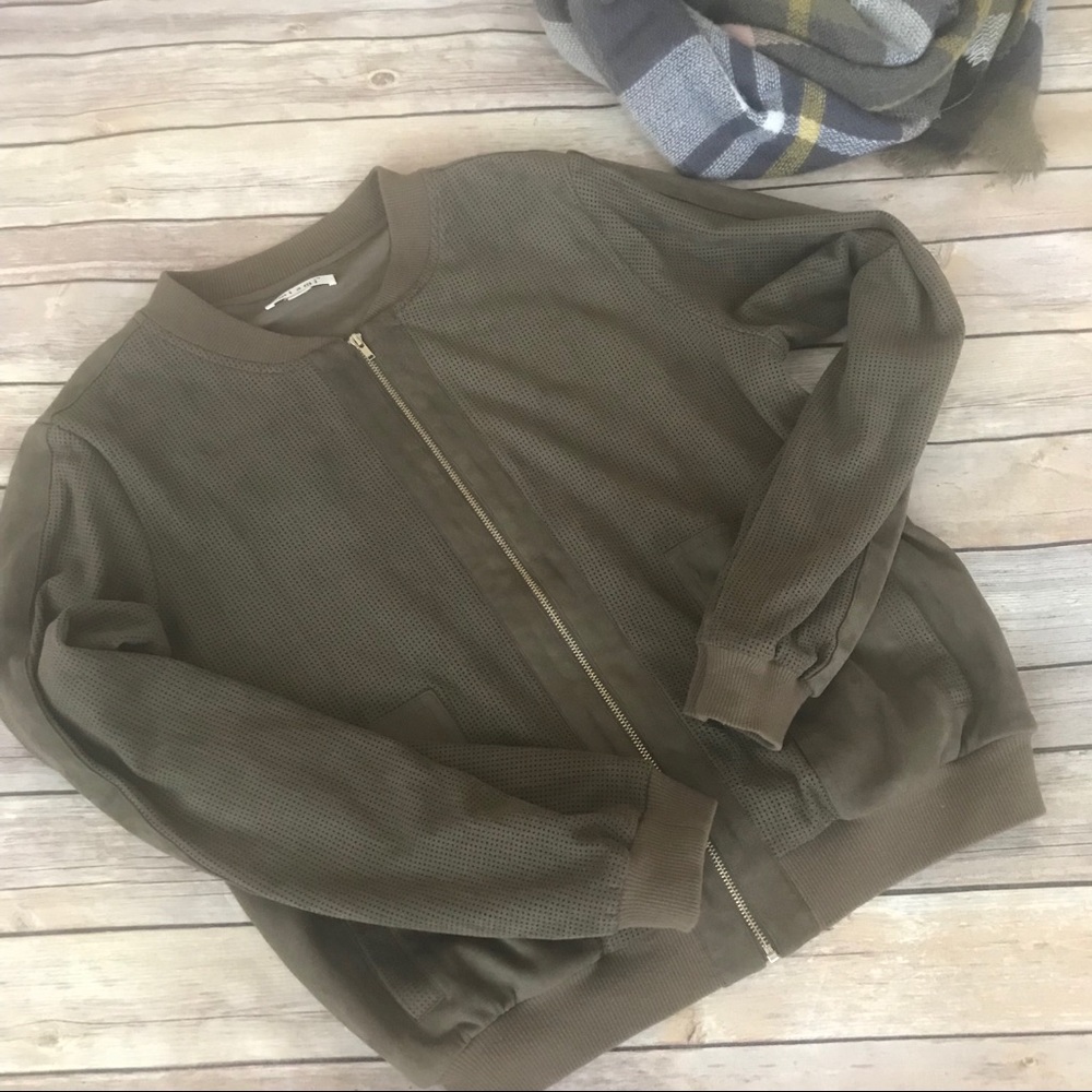 Francesca’s Olive Green Cotton Bomber Jacket